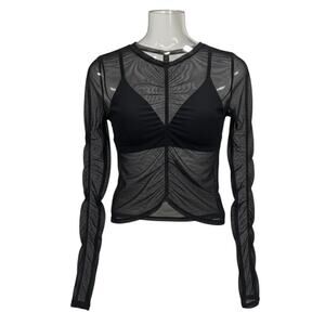 ABERCROMBIE & FITCH Black Sheer Ruched Long Sleeve Top Medium Paloma Grunge
